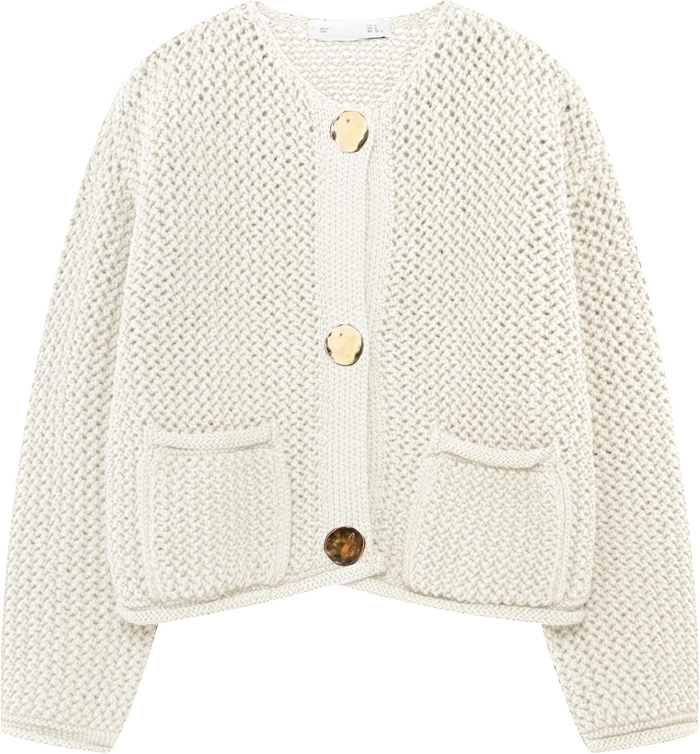 Womens Cropped Cardigan Sweaters with Gold Button Down Style