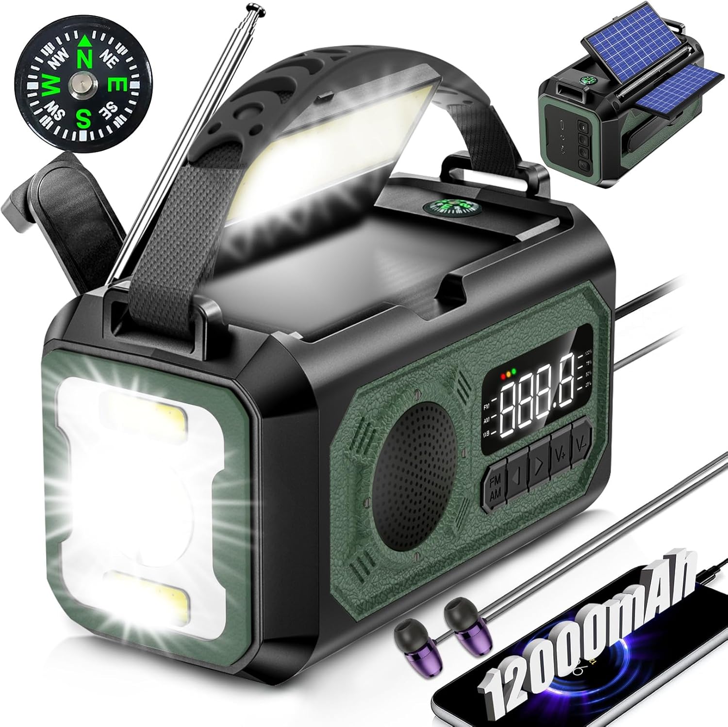 12000mAh Hand Crank Emergency Weather Radio for Outdoor Use