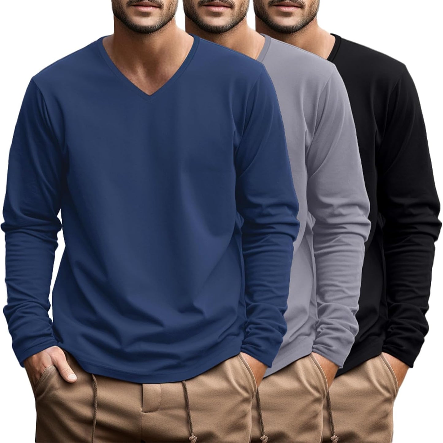 Ficerd Big and Tall Shirts for Men V Neck Cotton Long Sleeve Tee