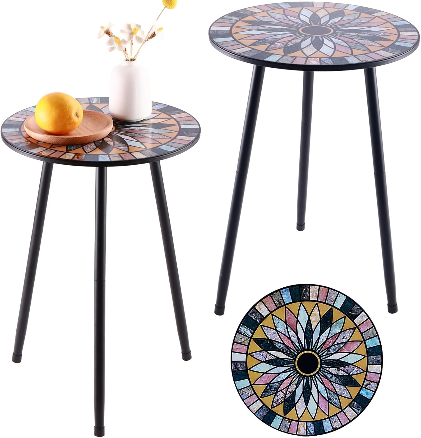Party Zealot Metal Mosaic Round Side Tables for Small Spaces