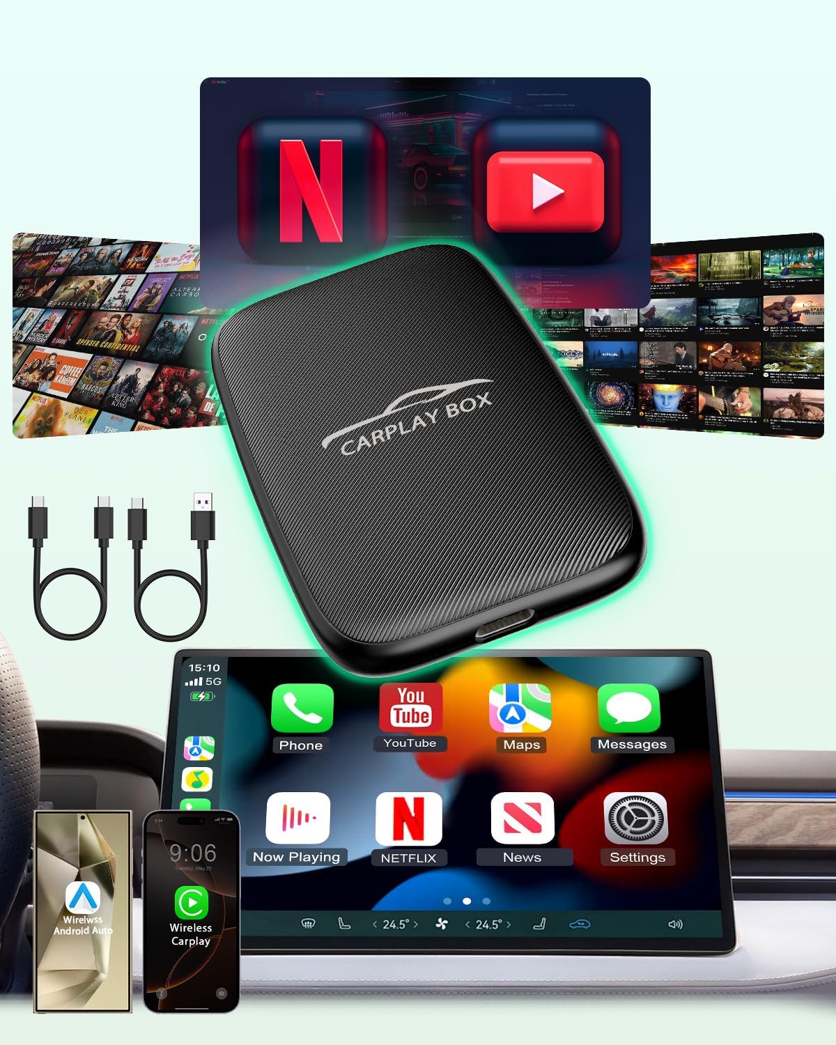 Stream Anywhere: 5-in-1 Wireless CarPlay Adapter