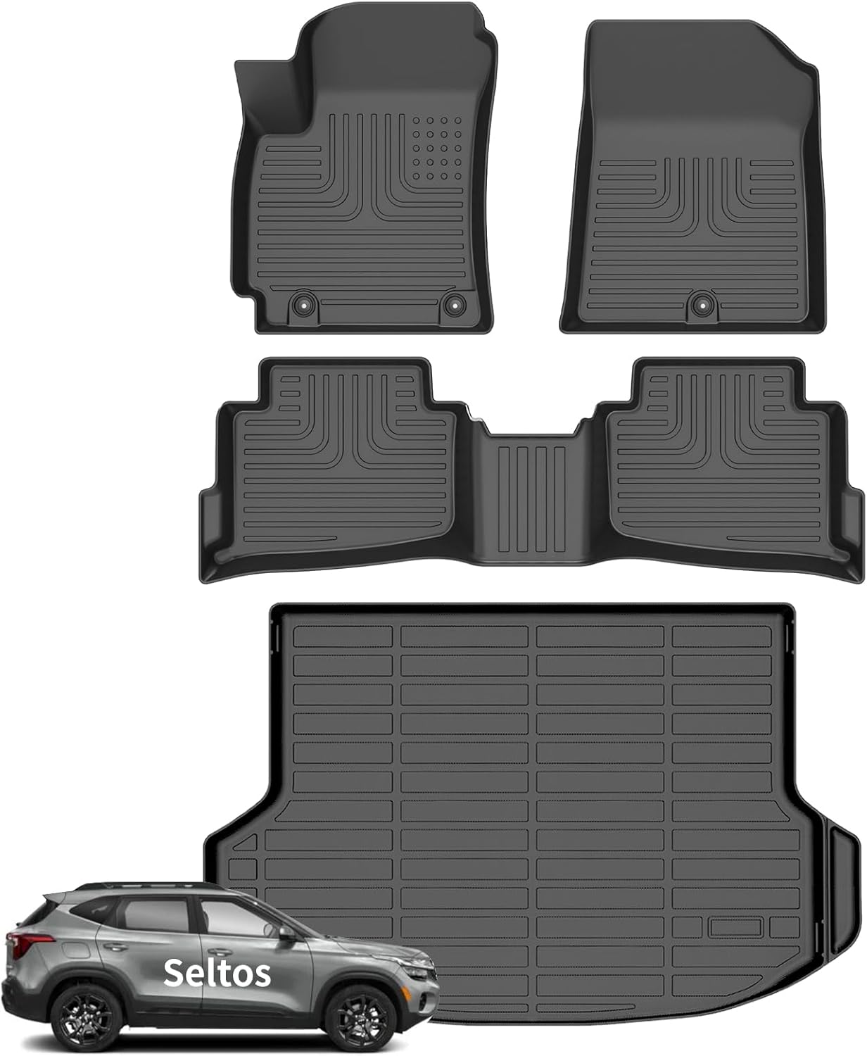 Wayhigh All Weather Floor Mats and Cargo Liner Set for Kia Seltos