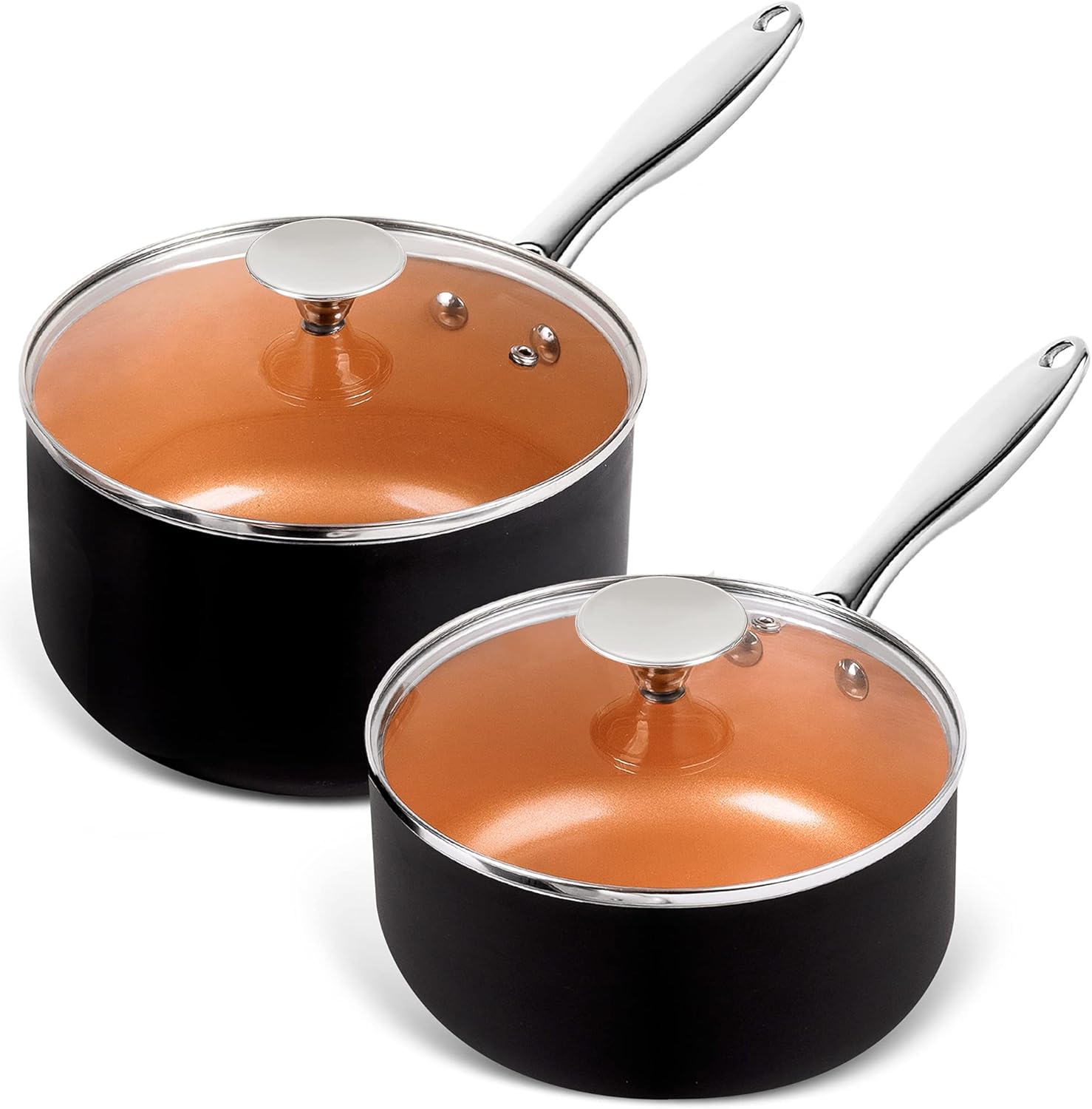 MICHELANGELO Nonstick Copper Saucepan Set for Healthy Cooking