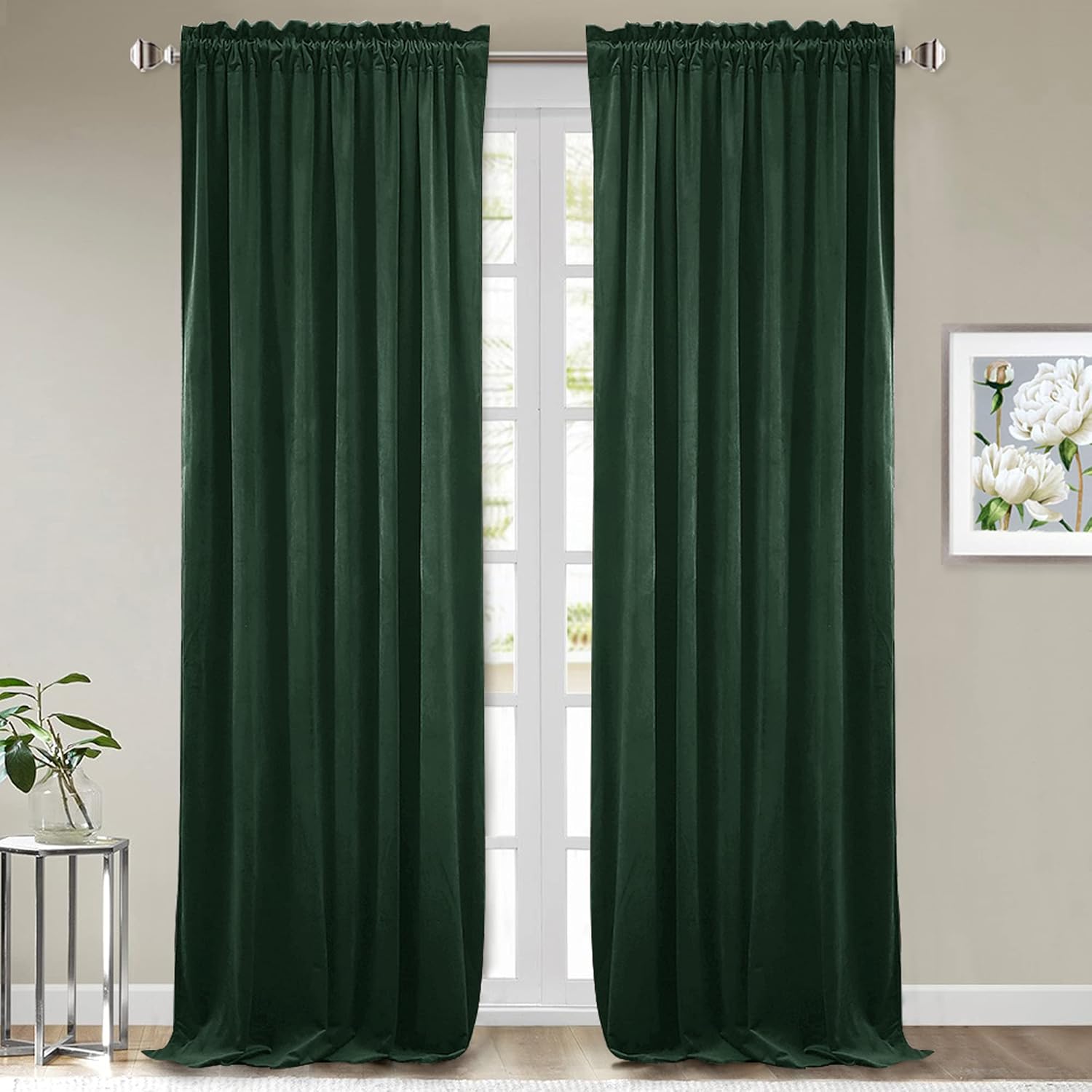 StangH Dark Green Velvet Curtains for Bedroom, 90 in Panels