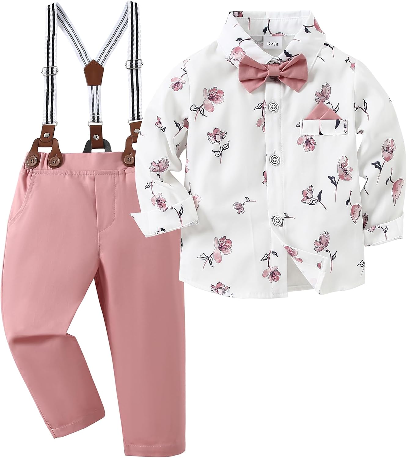 Toddler Boy Outfit with Bowtie and Suspender Pants for Weddings