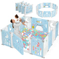 Baby Playpen Blue White 14-Panel Foldable Playard - Portable Safe Play