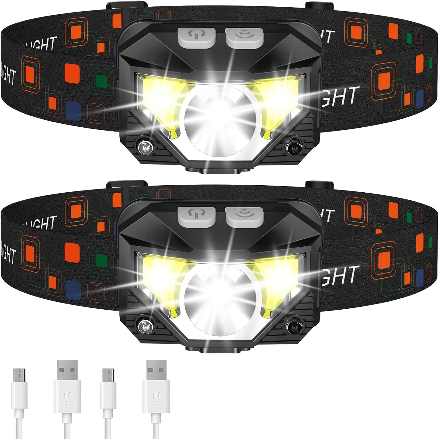 Ultra-Light Rechargeable Headlamp Duo: 1200 Lm Brightness, 8 Modes