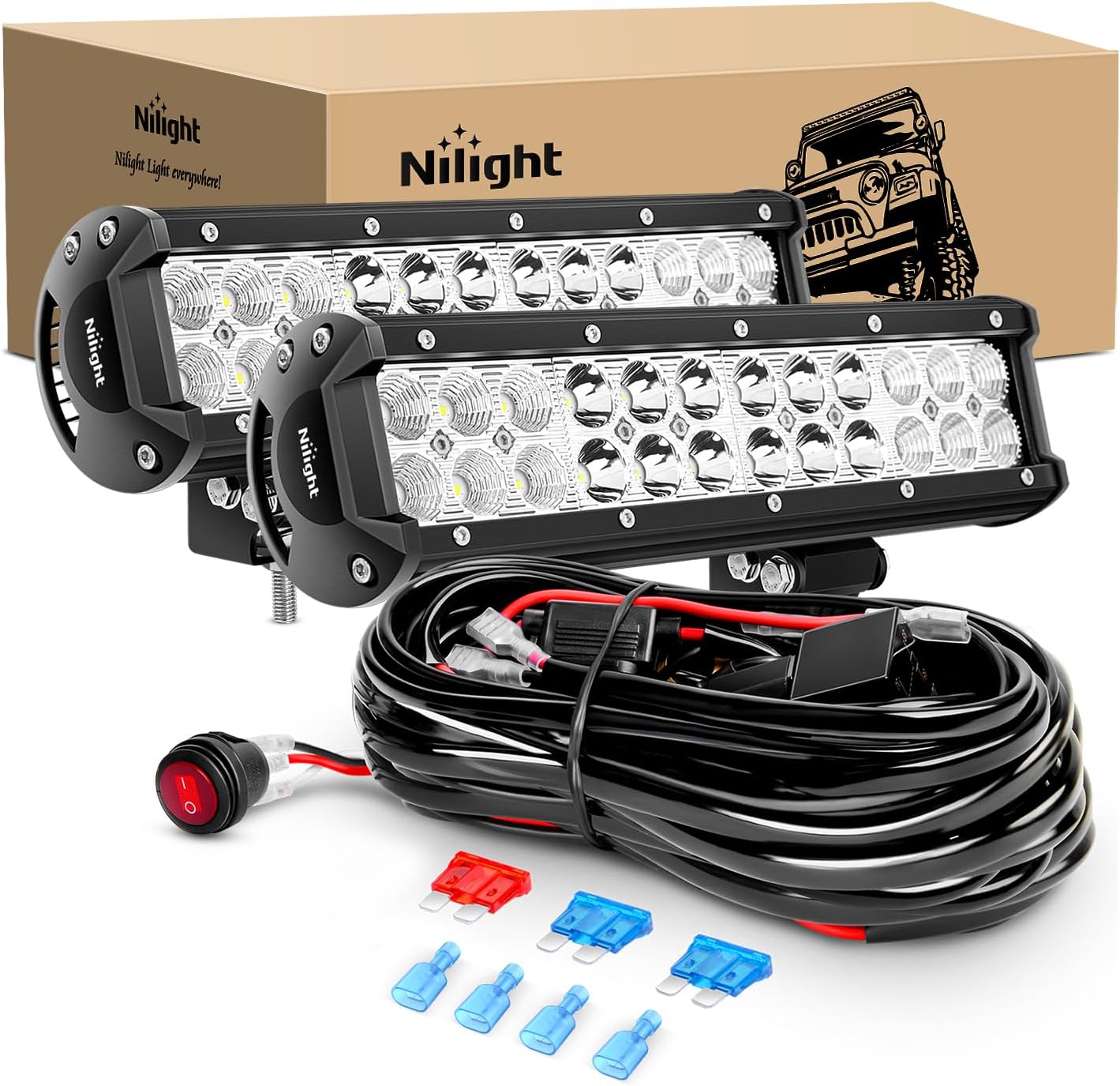 Nilight LED Light Bar 12 Inch 72W for Off Road Driving Lights