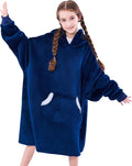Wearable Blanket Hoodie for Kids - Oversized Sherpa Cozy Navy Blue