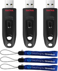 SanDisk Ultra USB 3.0 Flash Drive 128GB 3 Pack Bundle - Fast Transfers