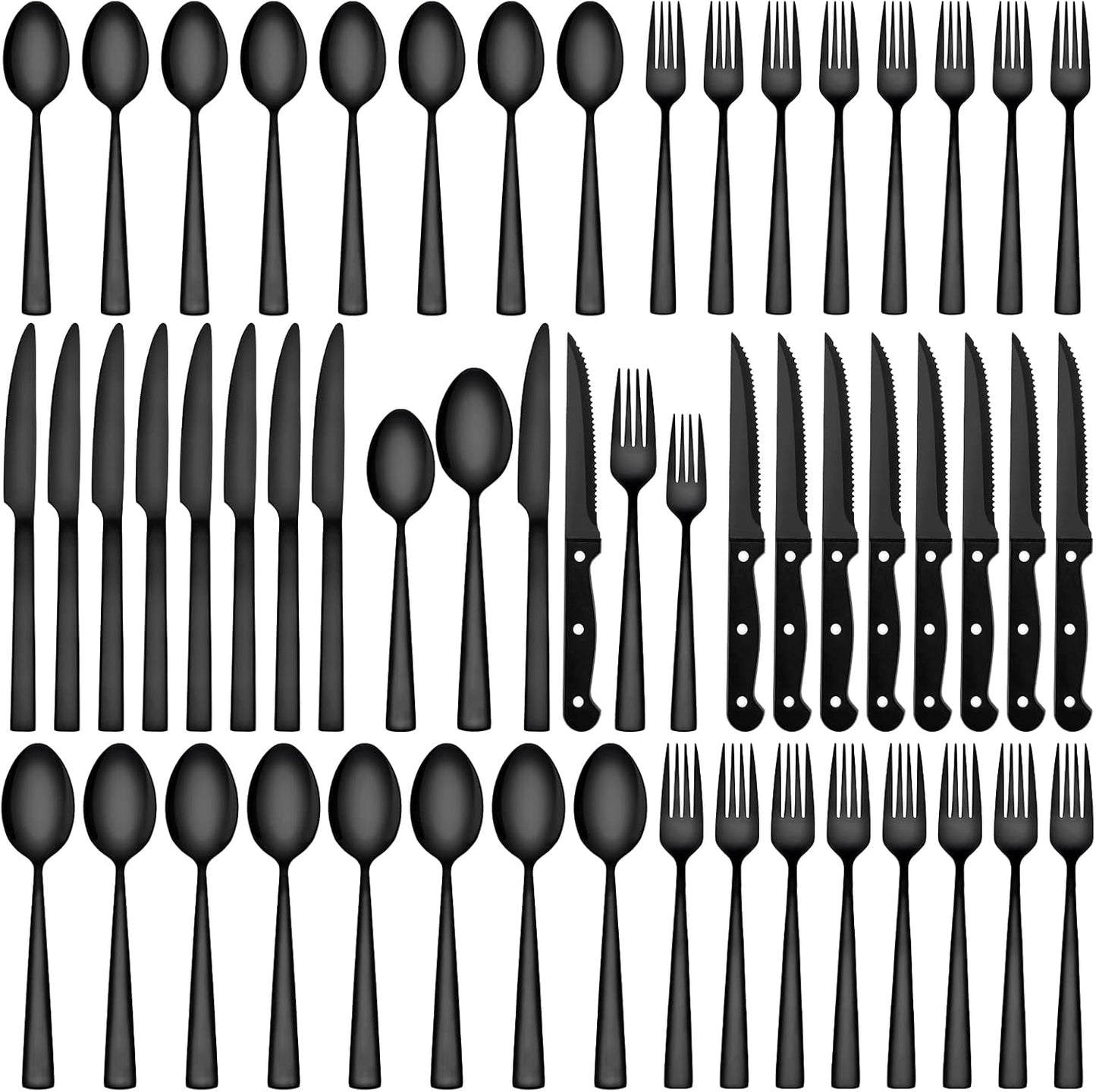 72-Piece Stainless Steel Black Silverware Set for Home & Restaurant