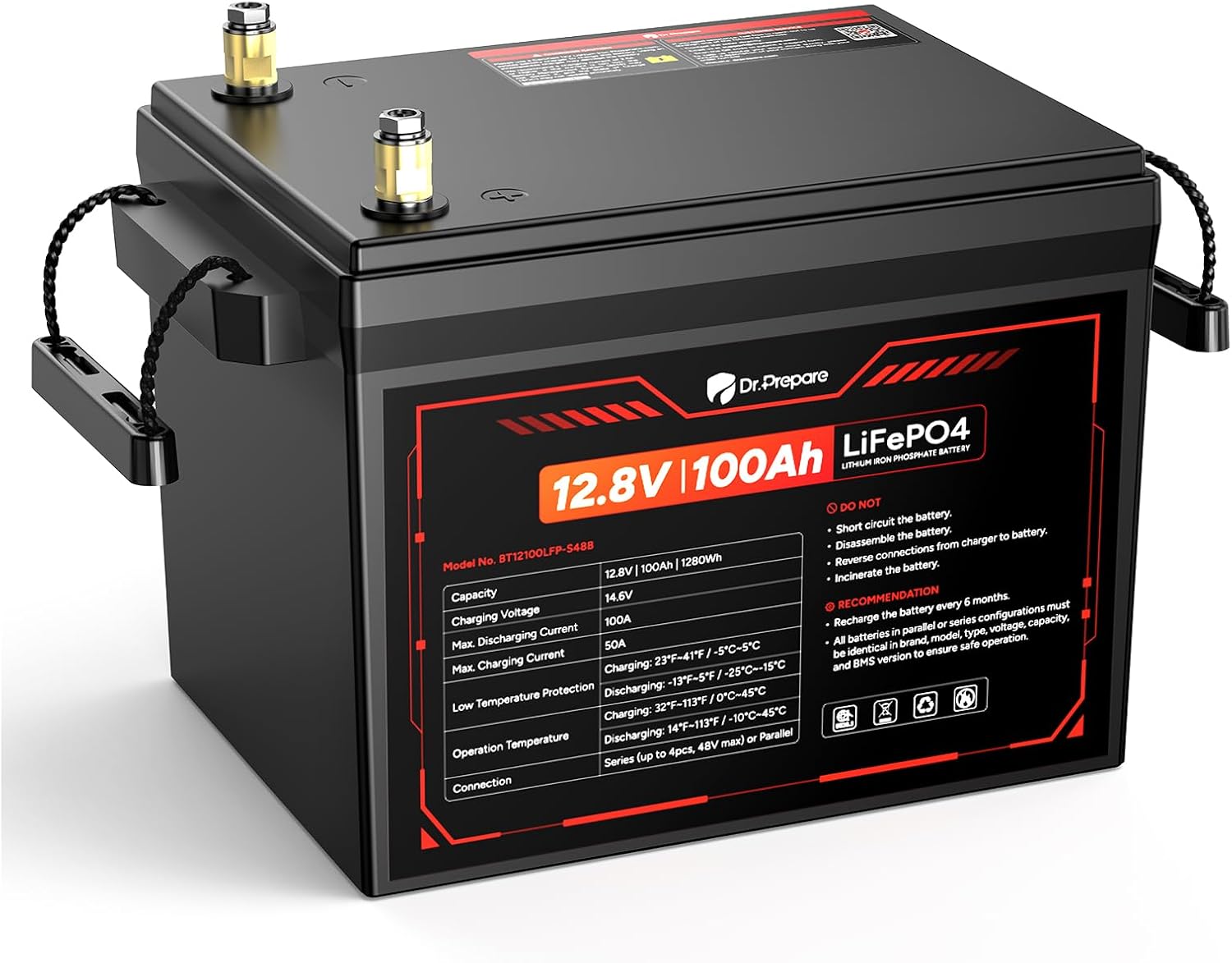 12V 100Ah LiFePO4 Lithium Battery for RV, Marine, Solar Power