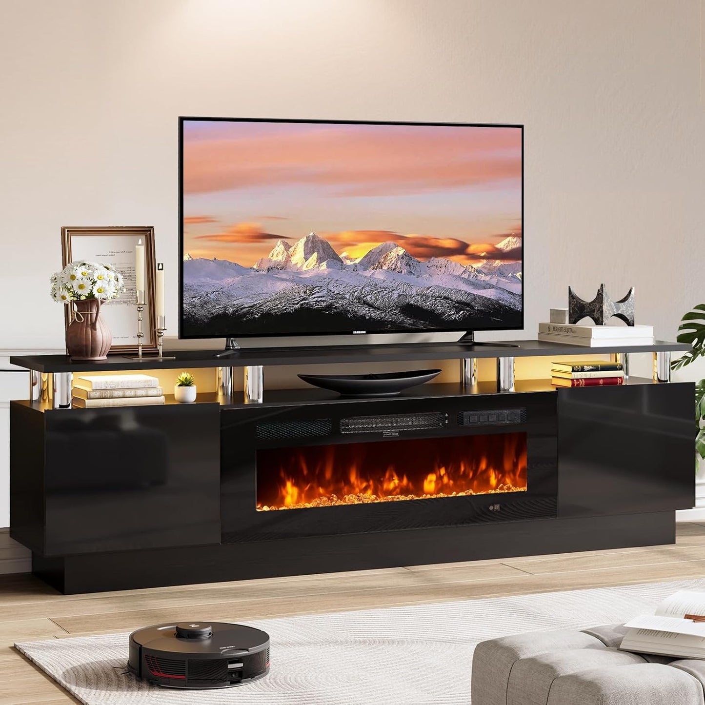 70in TV Stand with Electric Fireplace for Modern Living Rooms