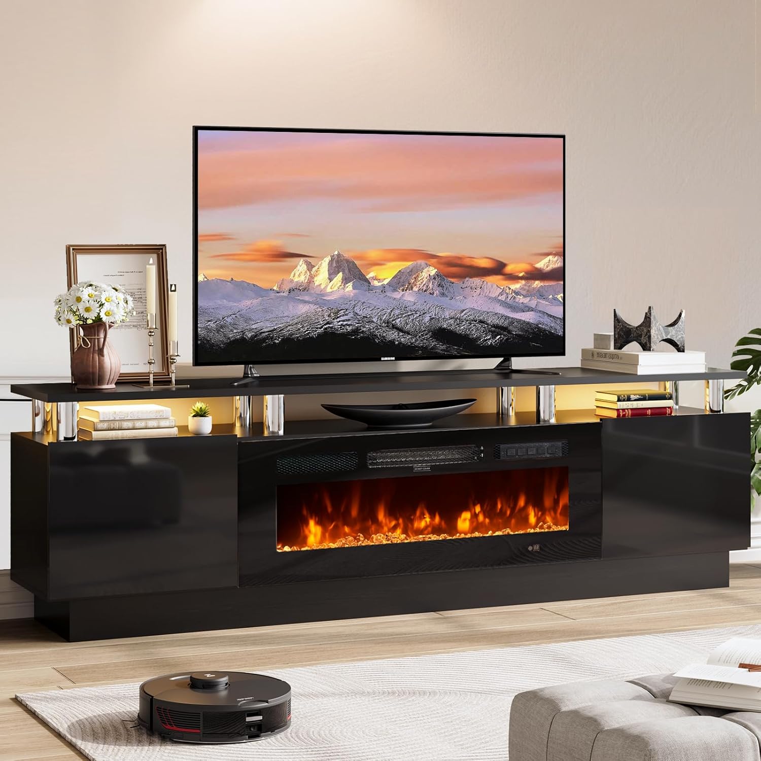 70in TV Stand with Electric Fireplace for Modern Living Rooms
