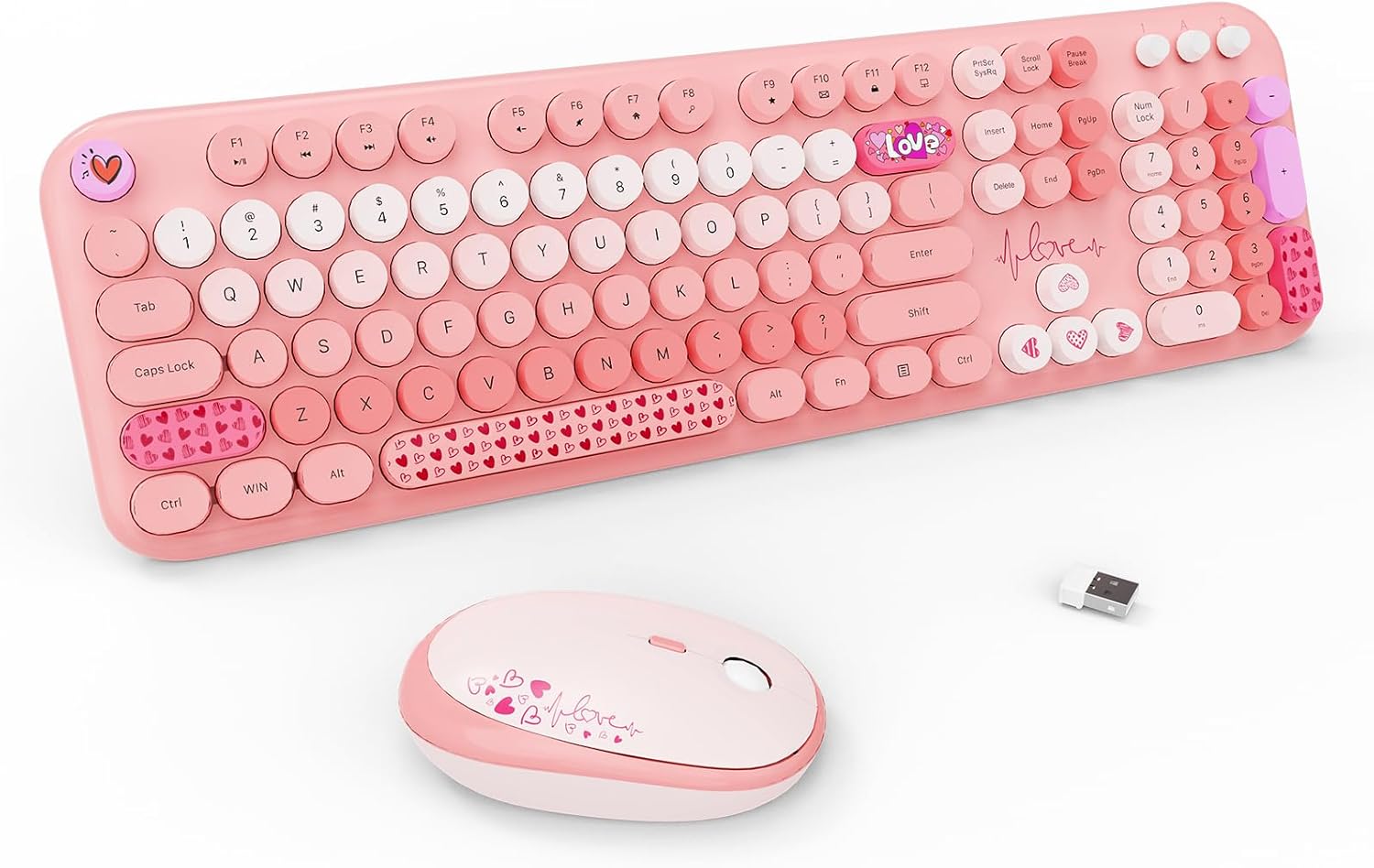 FOPETT Wireless Keyboard and Mouse Combo - Retro Pink Design