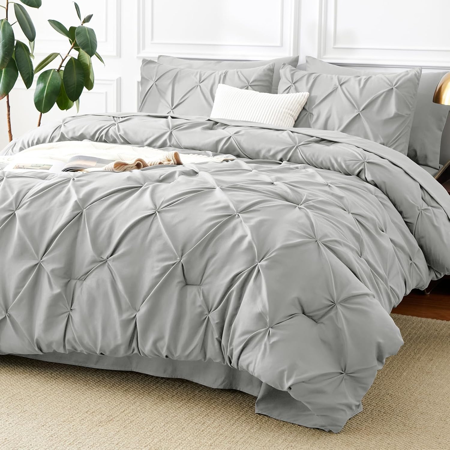 CozyLux California King Comforter Set Light Grey - 7 Pieces