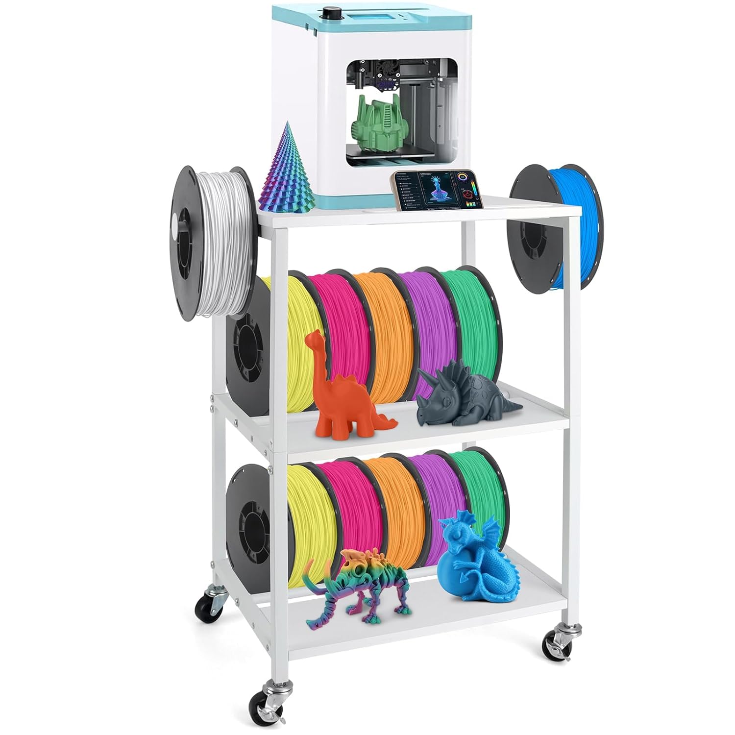 Kids 3D Printer Stand with Filament Storage and Wheels for Fun