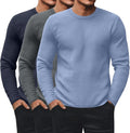 Ficerd 3 Pack Men's Waffle Long Sleeve Shirts - Crew Neck Thermal