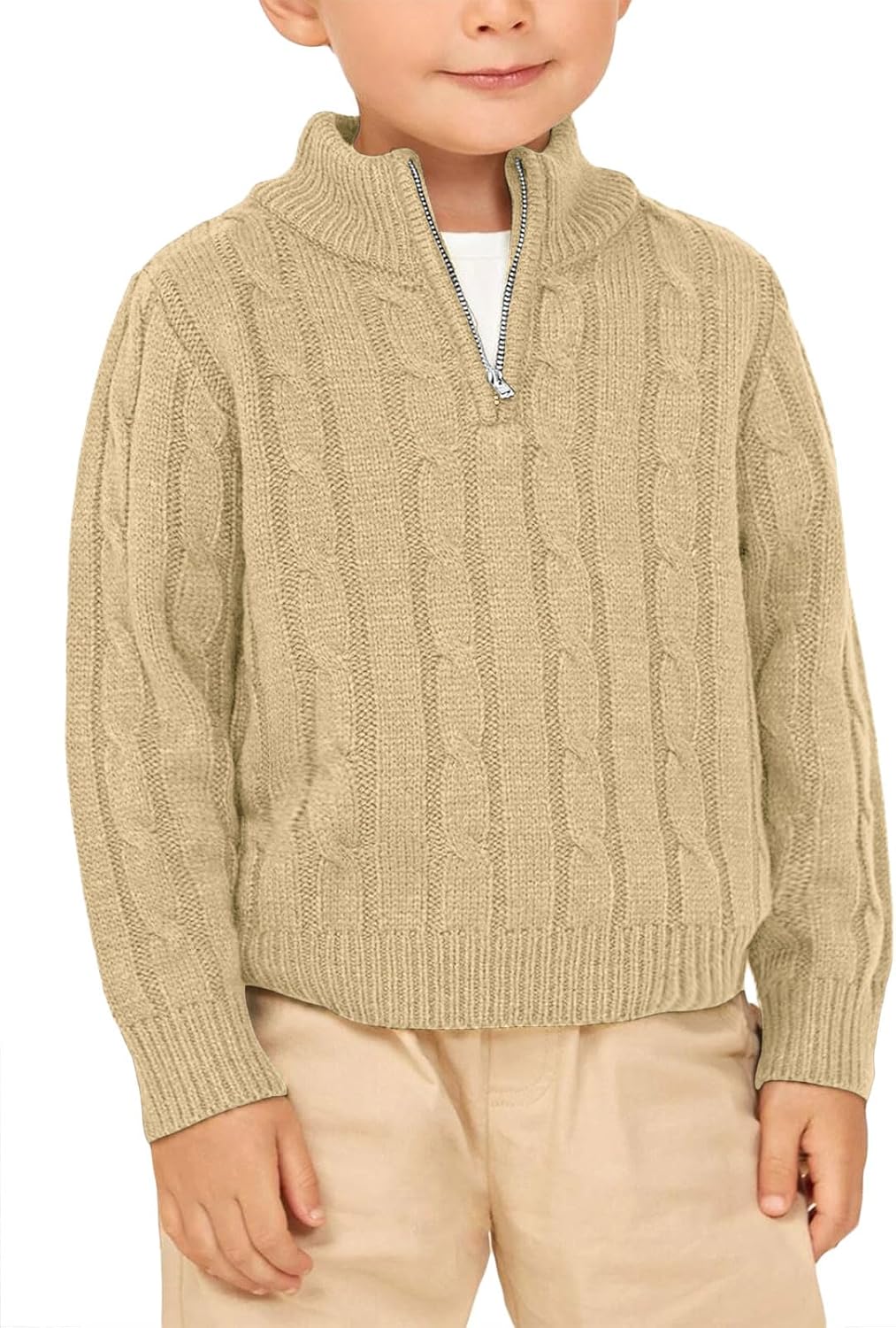 Toddler Boys Girls Sweater Twisted Knit Cable 1/4 Zip Outfit