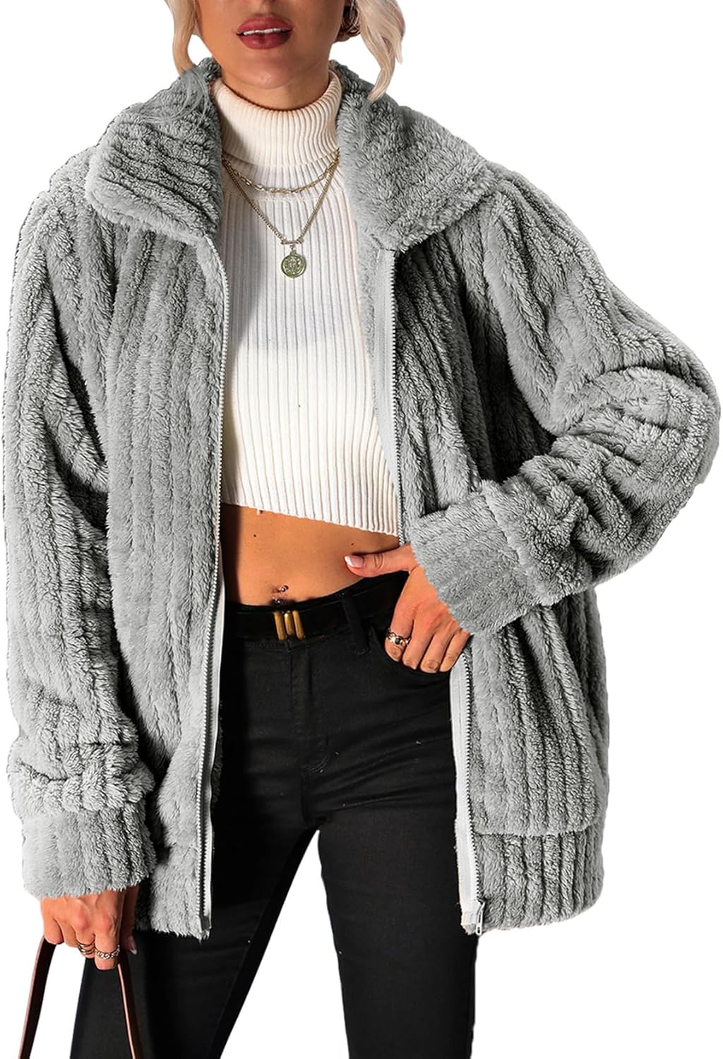 Women's Fleece Jacket Full Zip Long Sleeve Cozy Outerwear