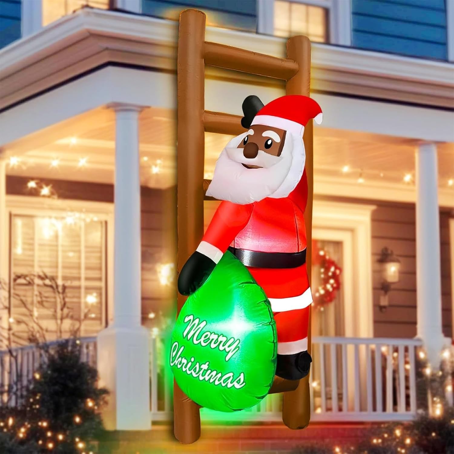 6 FT Hanging Christmas Inflatable Black Santa Claus for Decor