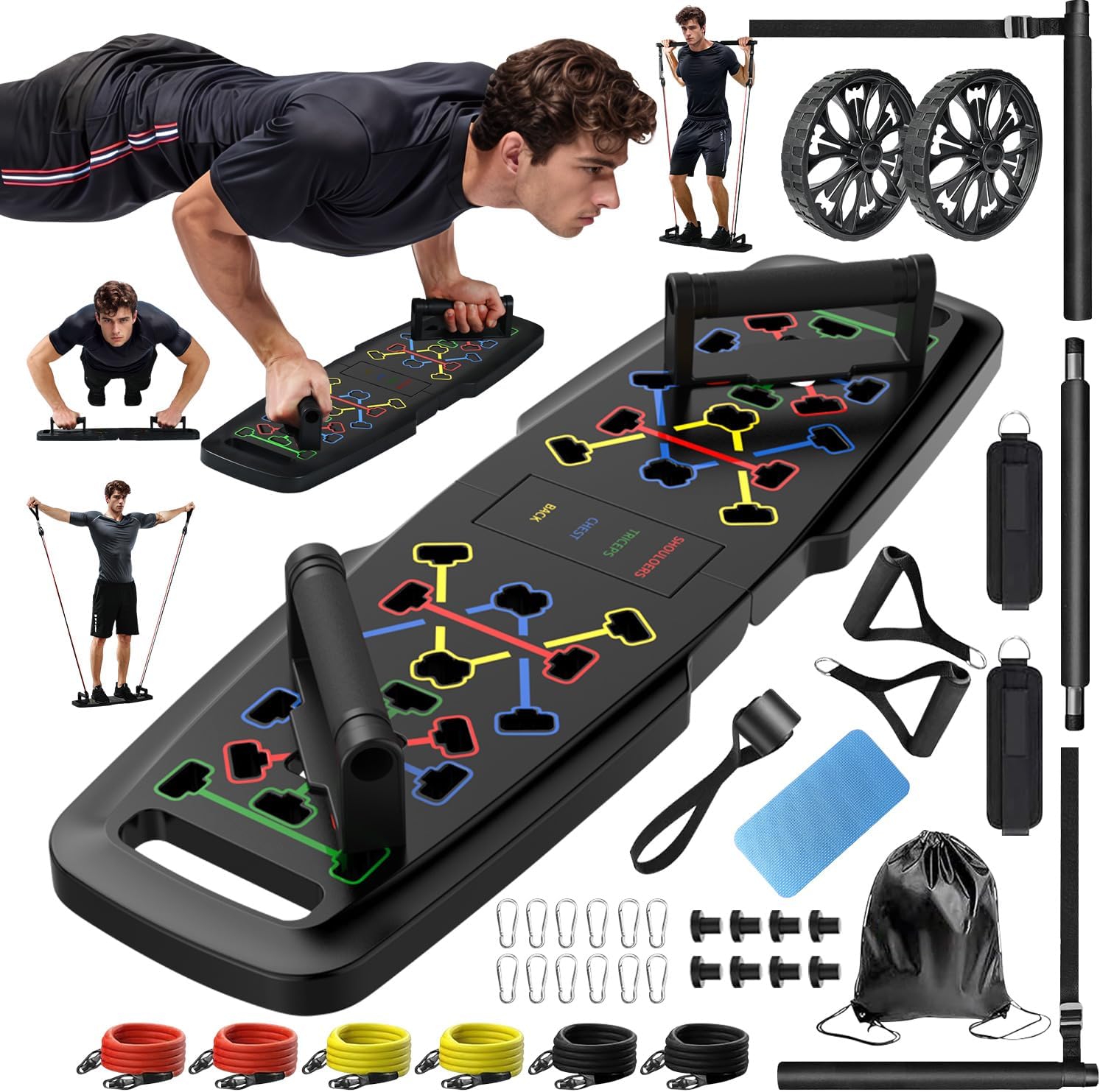Full Body Workout Kit with Resistance Bands, Ab Roller, and More!