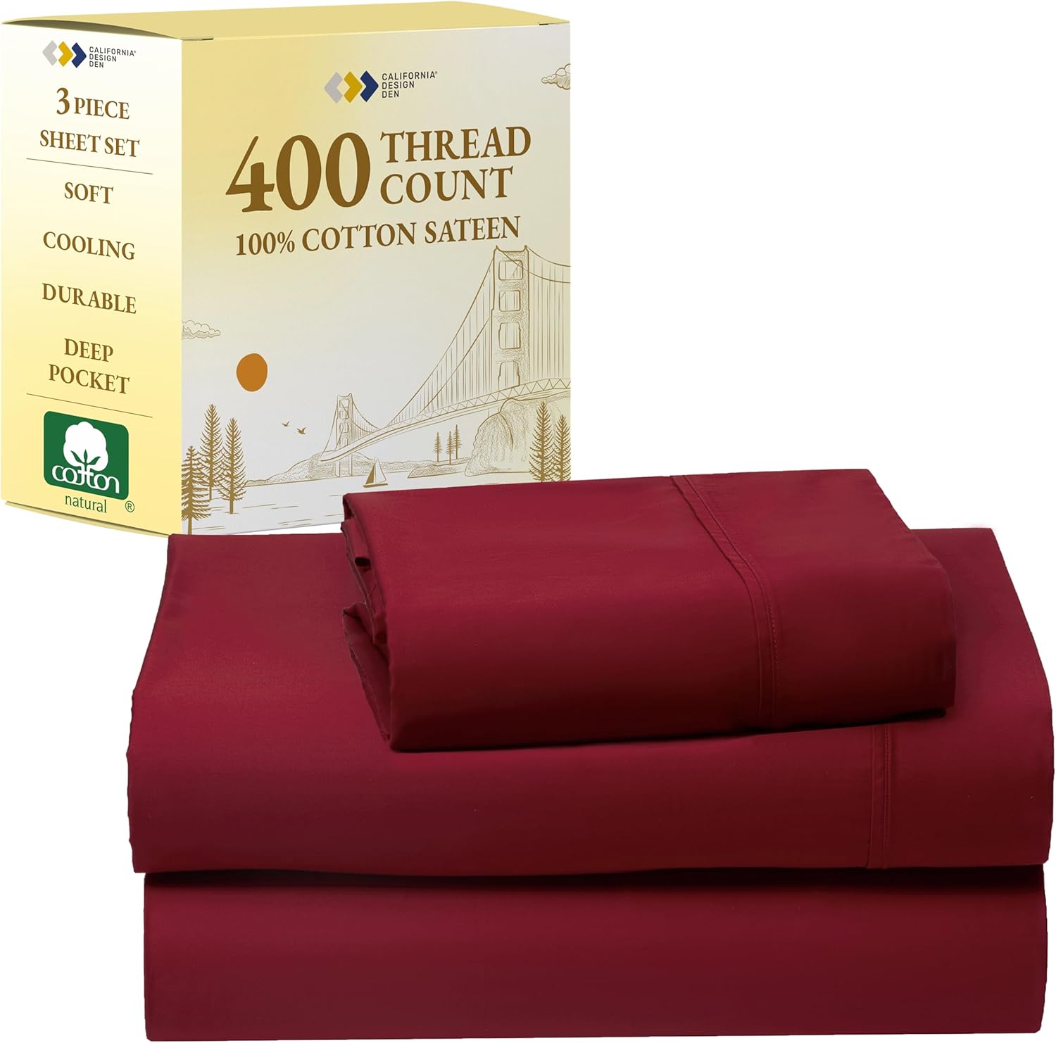 California Design Den Twin Sheet Set - Soft 400 Thread Count Cotton
