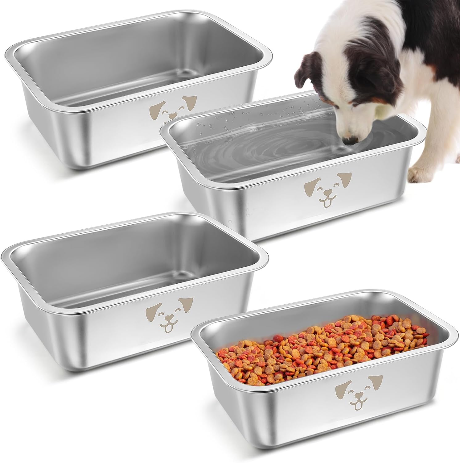 Large Stainless Steel Dog Bowls for Big Pets - 4 Pack Set