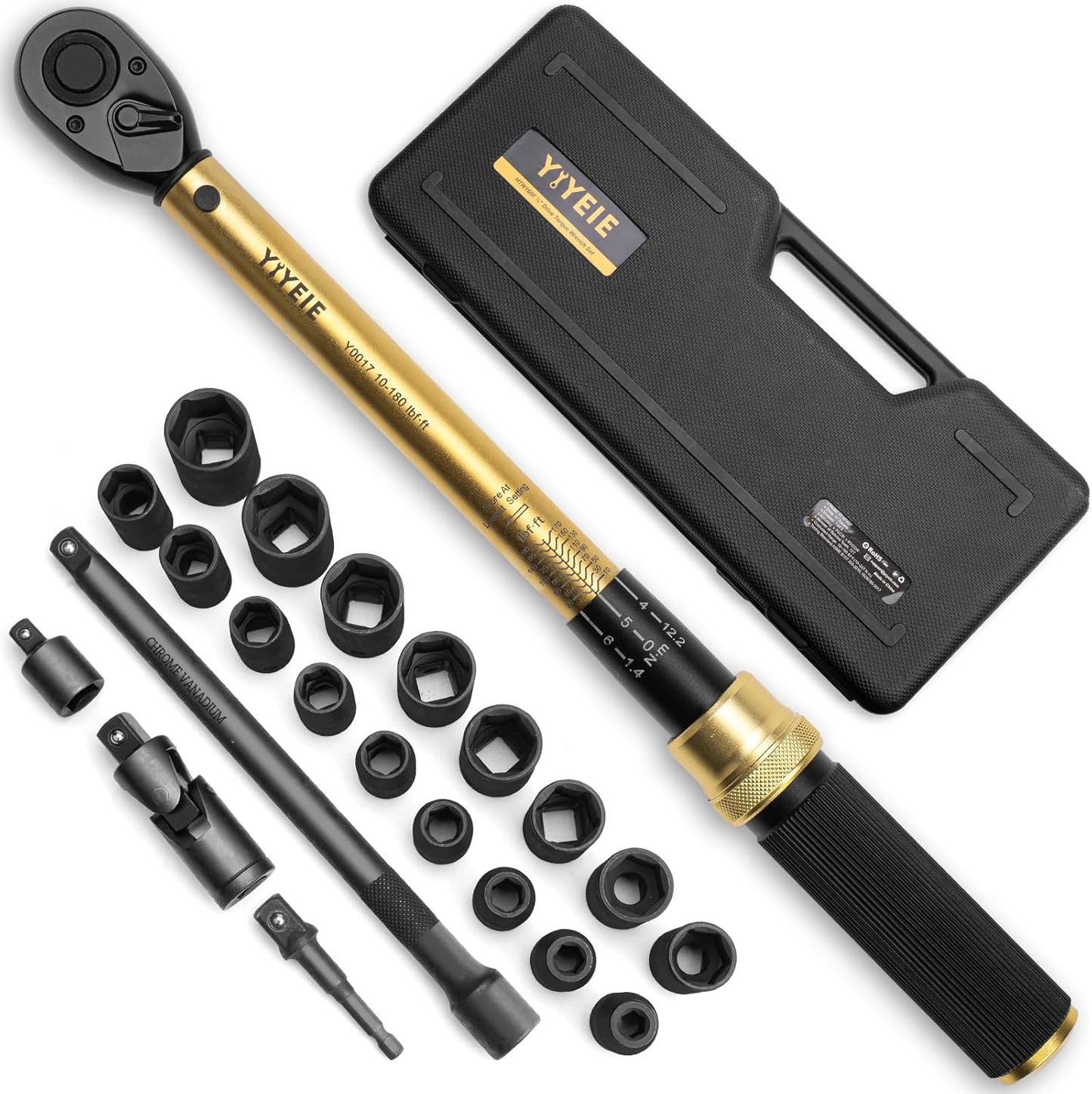 22PCS Torque Wrench Set with Impact Sockets for Car Repair