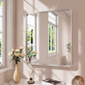 Brushed Nickel Bathroom Mirror 36x36 in - Rounded Metal Frame