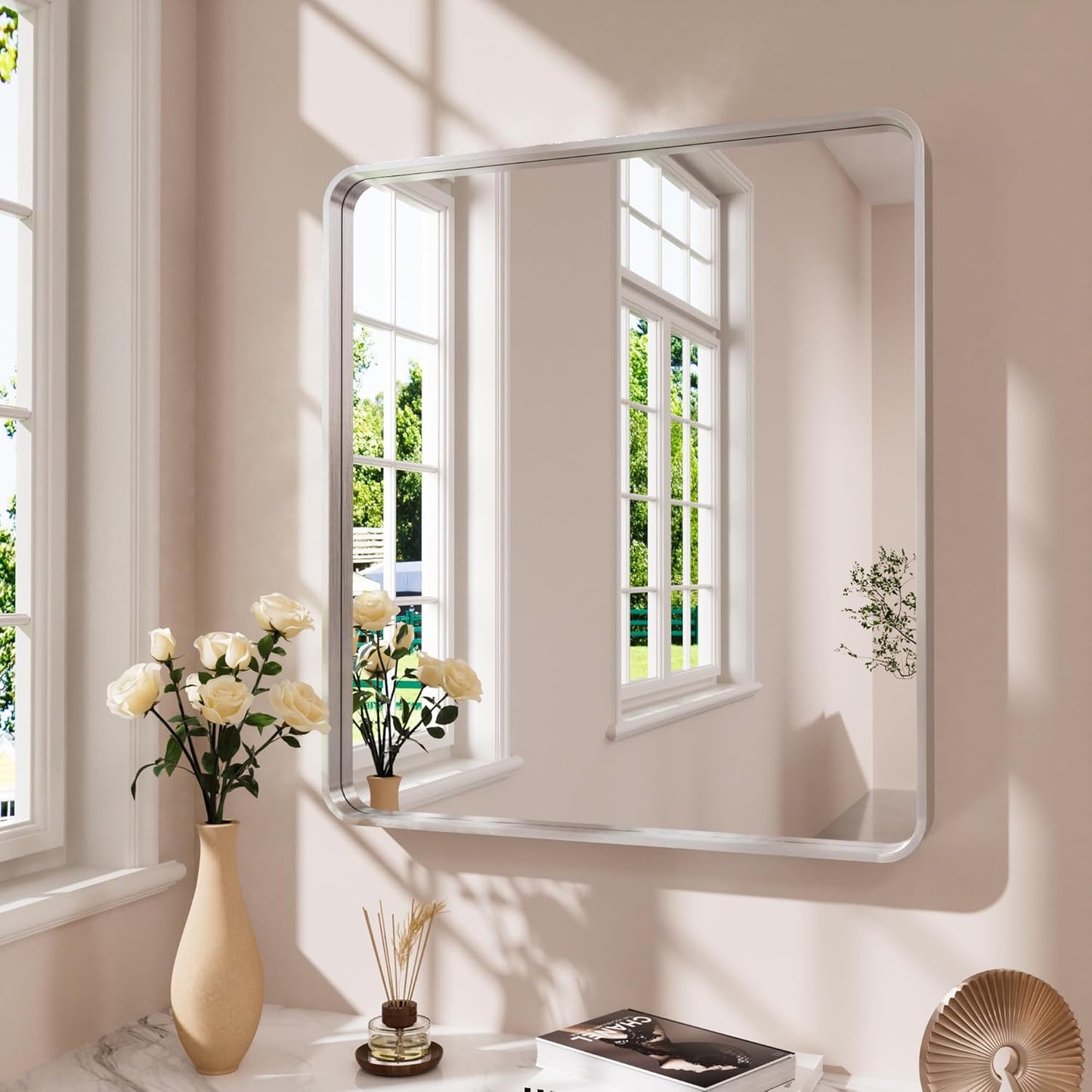 Brushed Nickel Bathroom Mirror 36x36 Inch for Elegant Spaces
