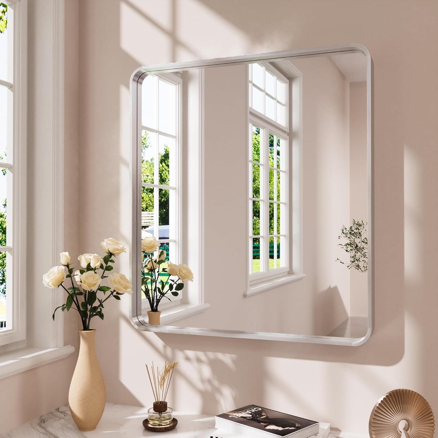 Brushed Nickel Bathroom Mirror 36x36 Inch for Elegant Spaces