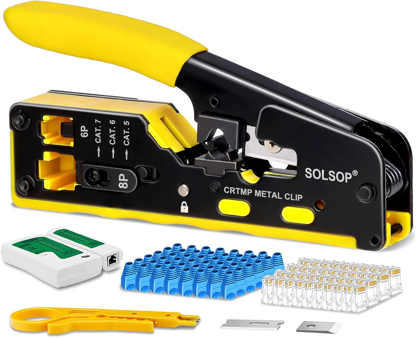 Solsop Pass Through RJ45 Crimp Tool Kit for Ethernet Cables