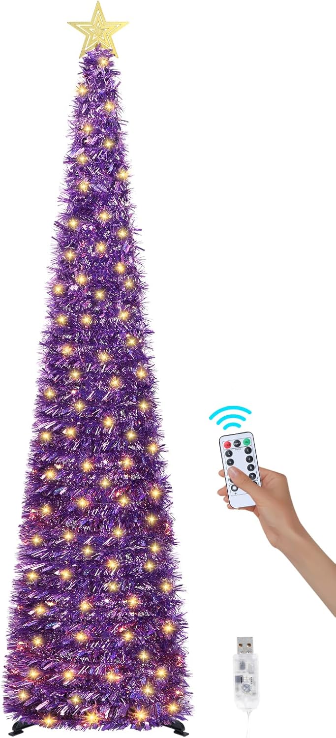 6 FT Pop Up Christmas Tree with 100 LED Lights for Holiday Cheer