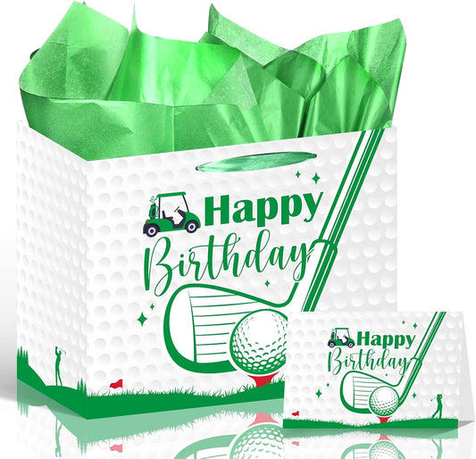 Golf Party Gift Set for Men - Green Wrapping Bag & Card