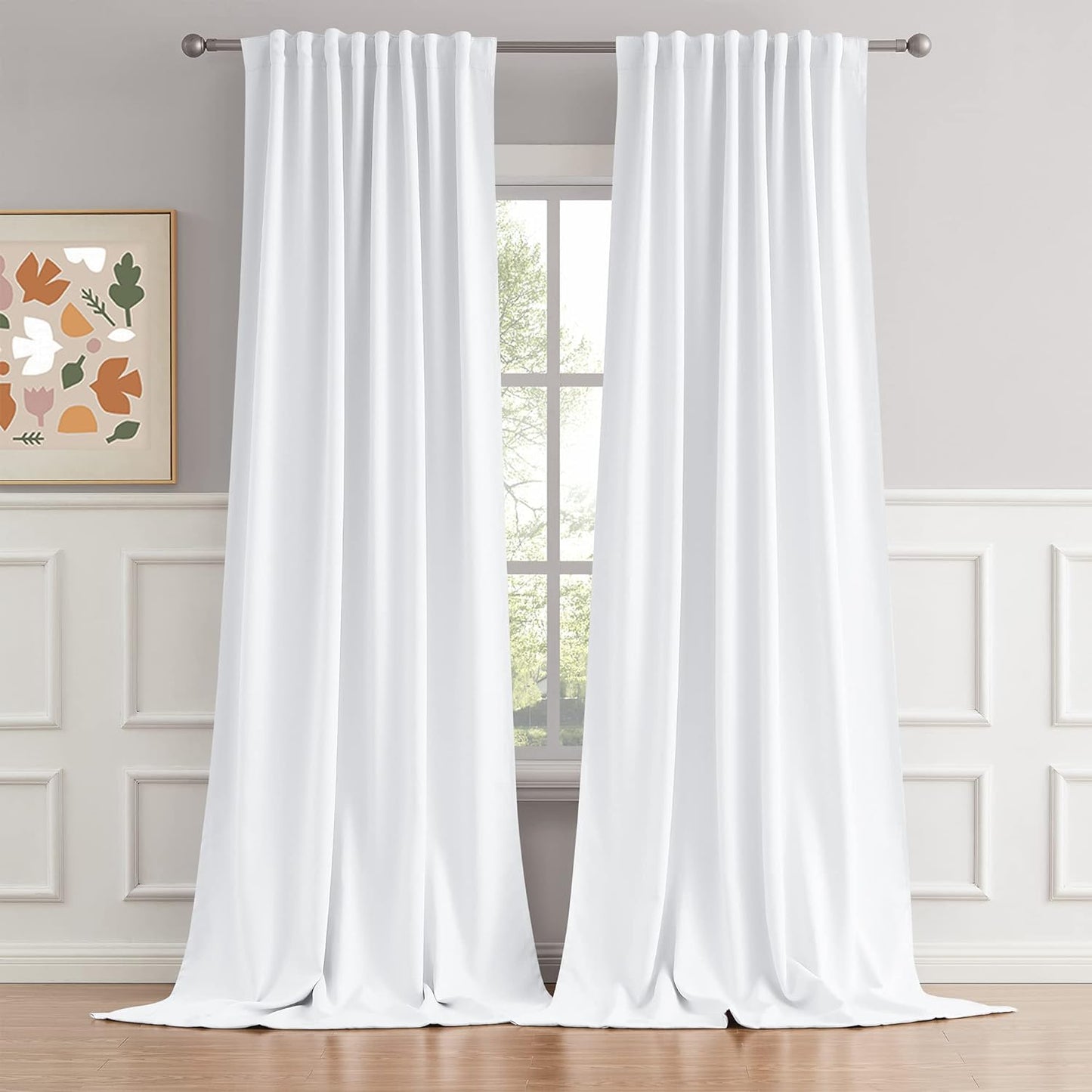 DUALIFE Pure White Curtains for Bedroom Room Darkening Drapes