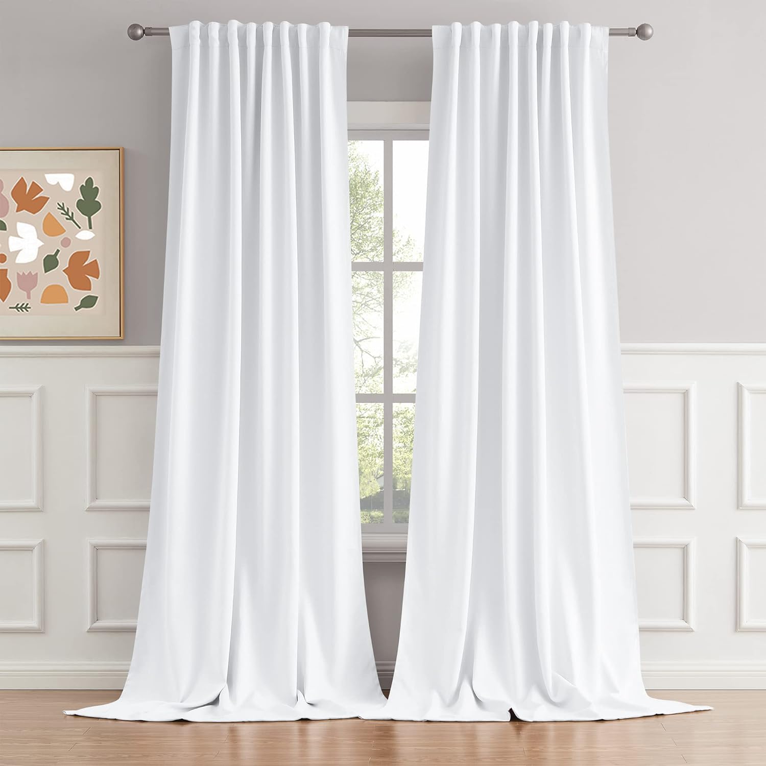 DUALIFE Pure White Curtains for Bedroom Room Darkening Drapes