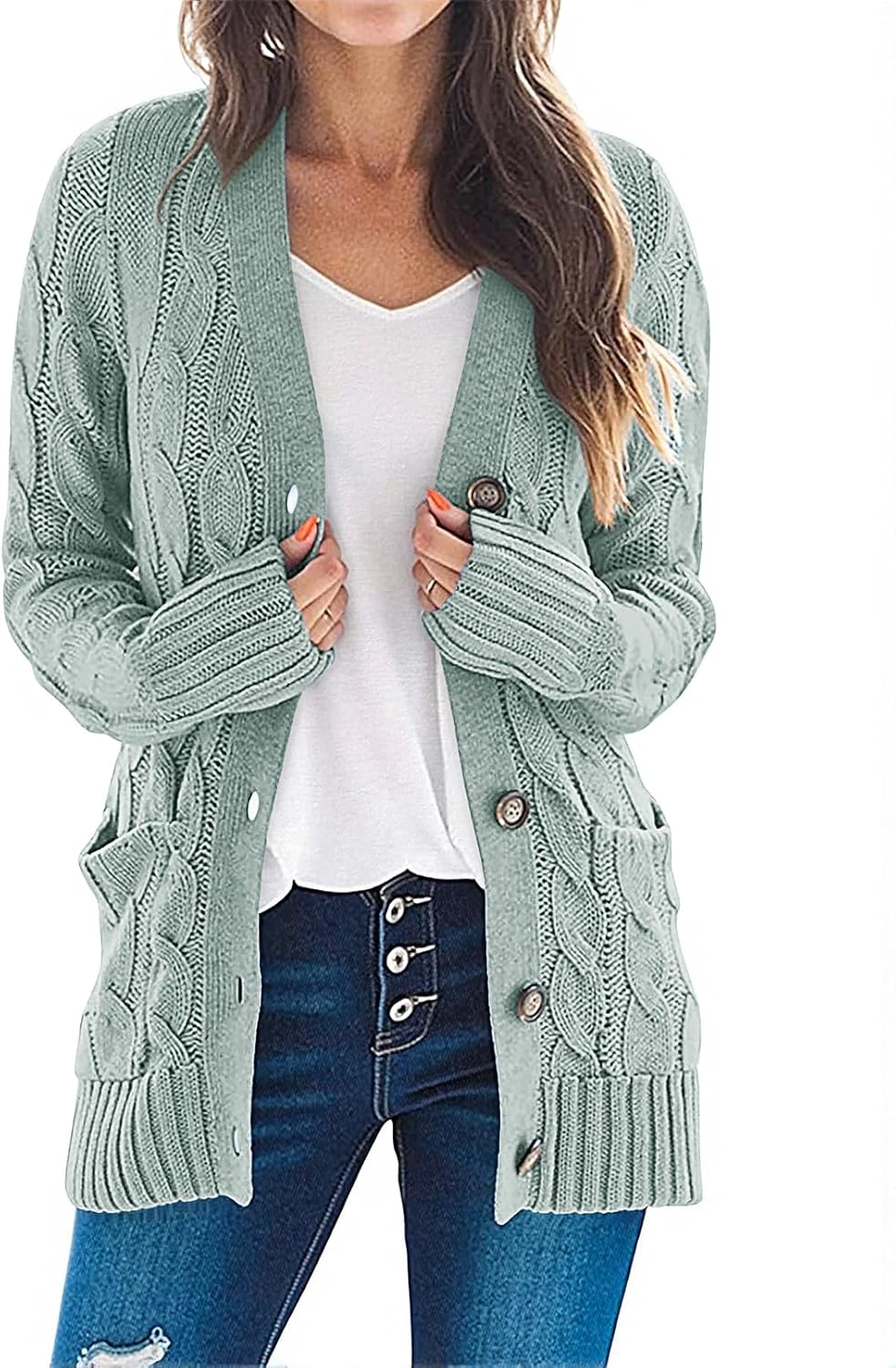 MEROKEETY Women's Fall Long Sleeve Cable Knit Cardigan Sweater