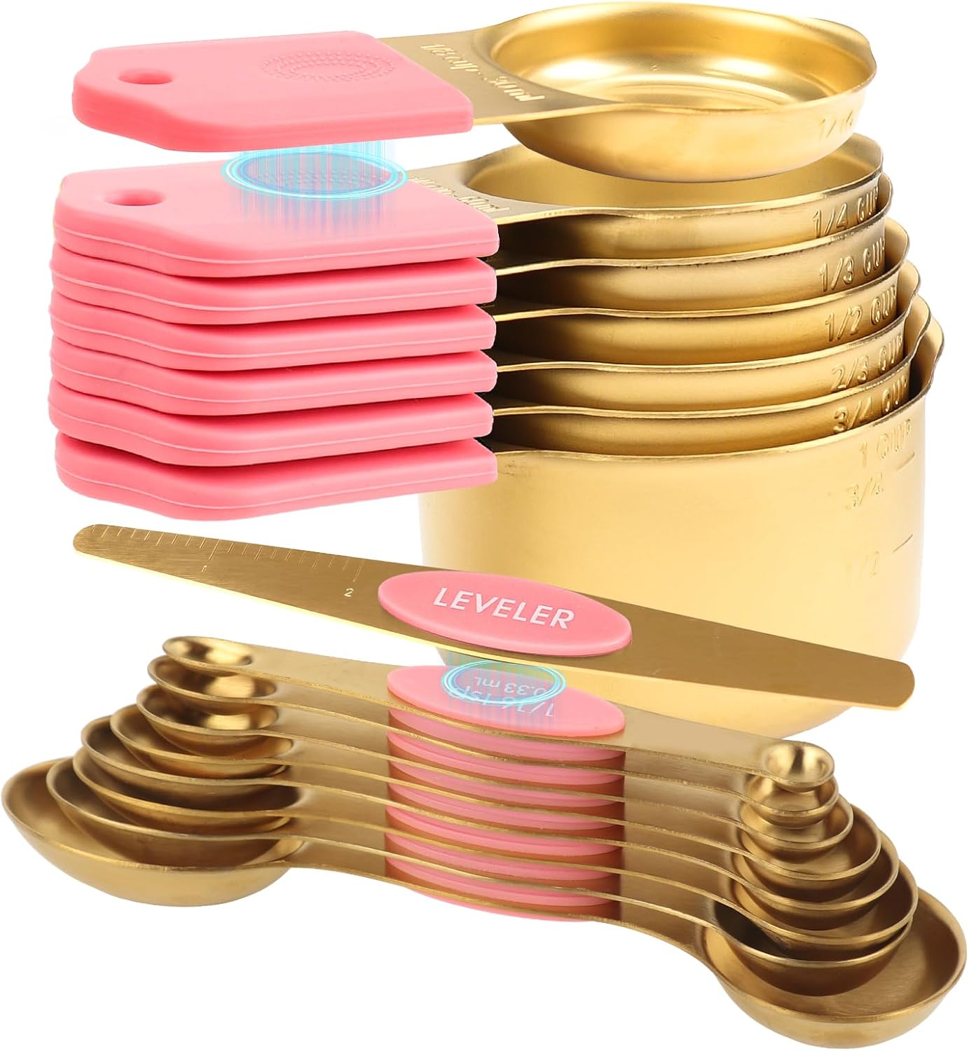 16-Piece Stainless Steel Measuring Cups and Spoons Set for Cooking