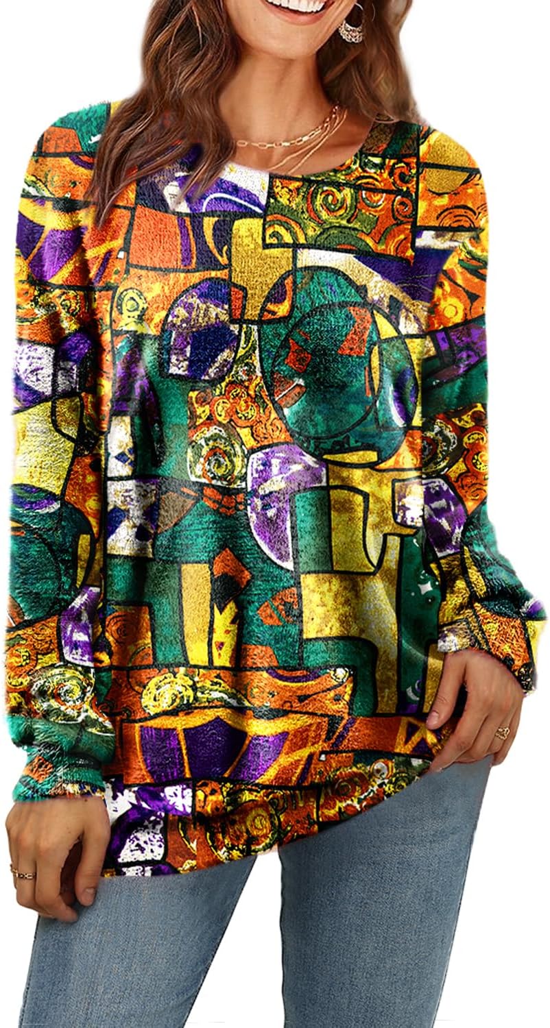 YESNO Women Christmas Sweater Graphic Printed Oversized Pullover