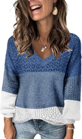 FEKOAFE Womens V Neck Hollow Knit Pullover Sweater - Lightweight Sexy