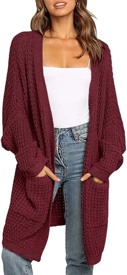 MEROKEETY Women's Oversized Long Batwing Sleeve Cardigan Sweater