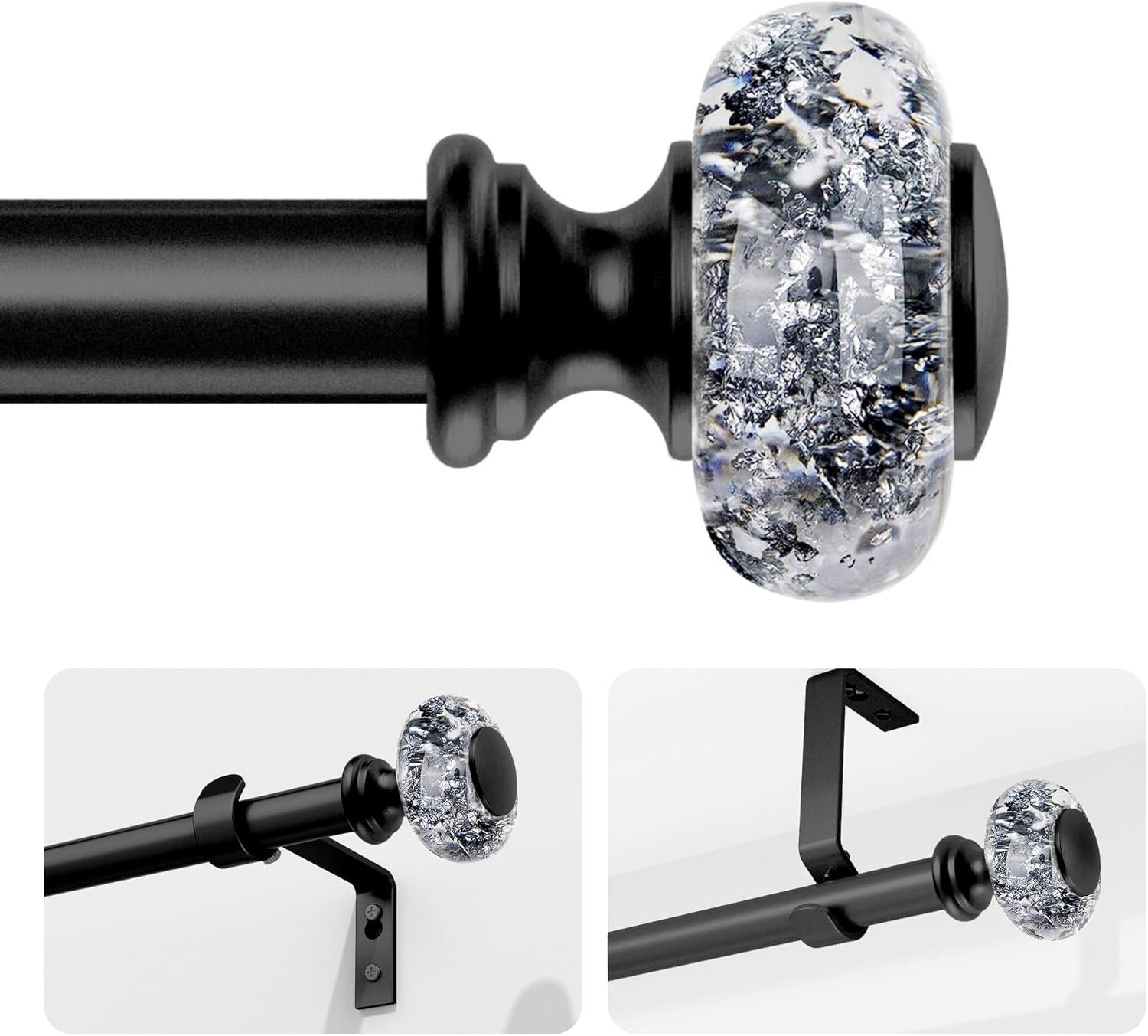 Sturdy Adjustable Black Curtain Rods for Windows 32-72 Inch