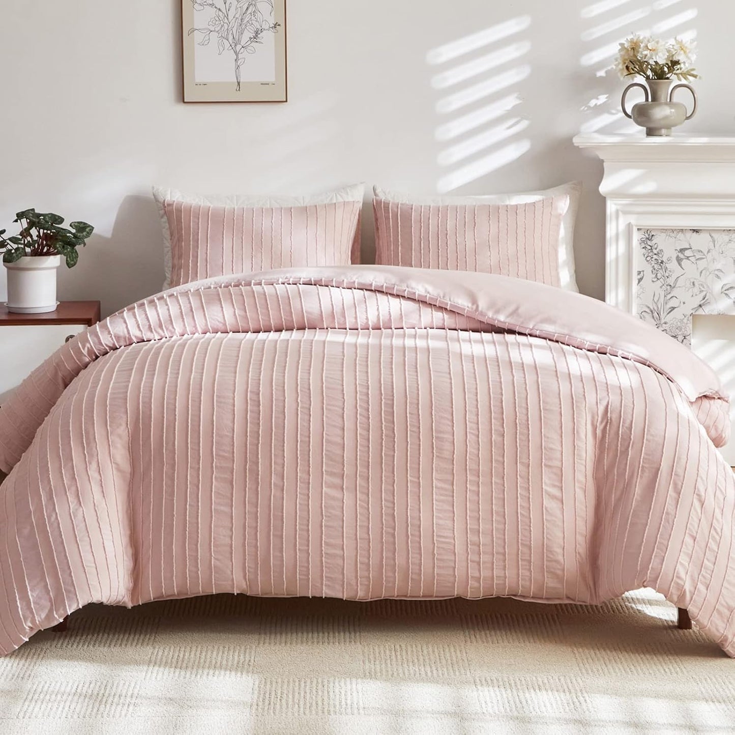 Pink Boho Duvet Cover King Size Set for Cozy Bedroom Style