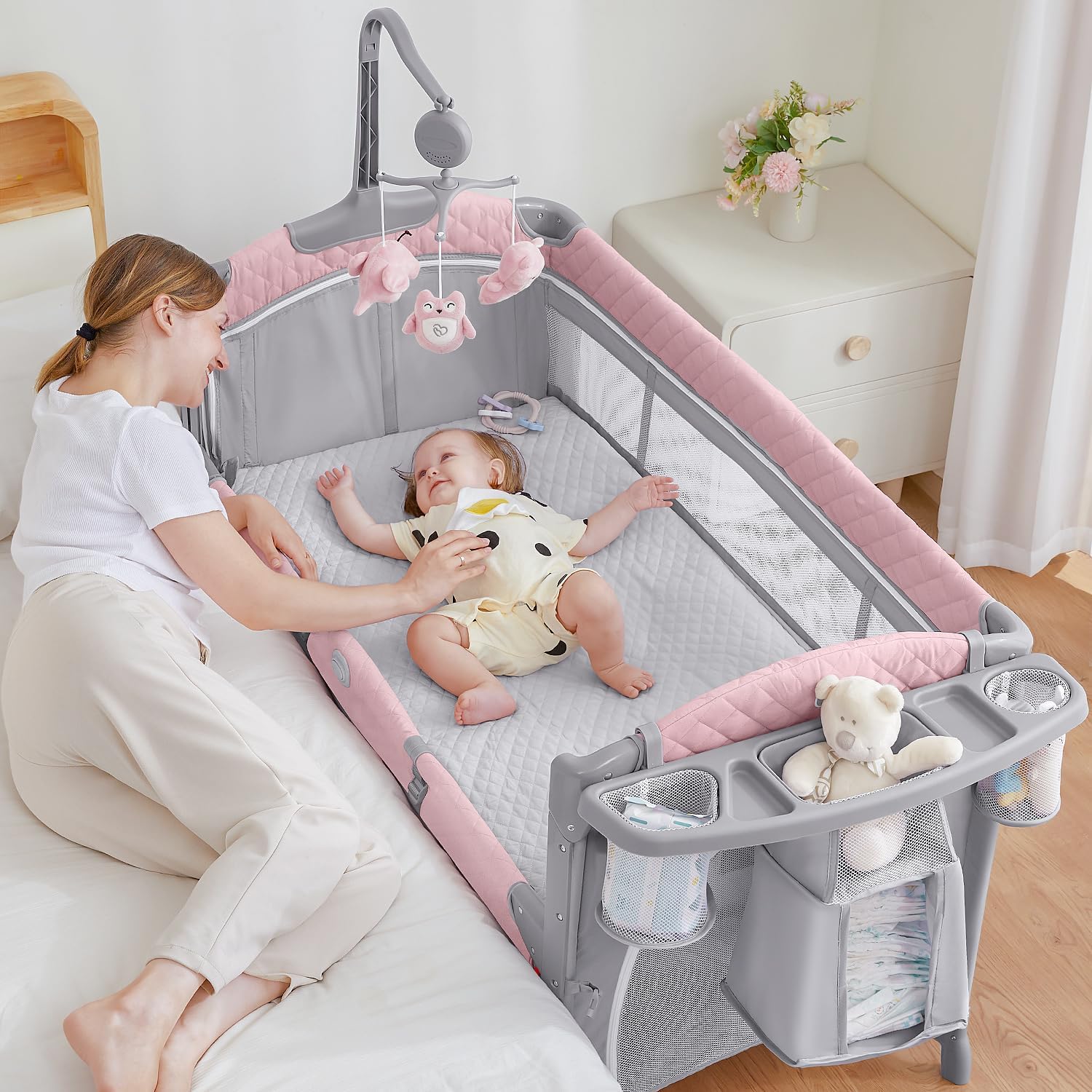 ADOVEL Baby Bassinet Bedside Crib for Peaceful Co-Sleeping