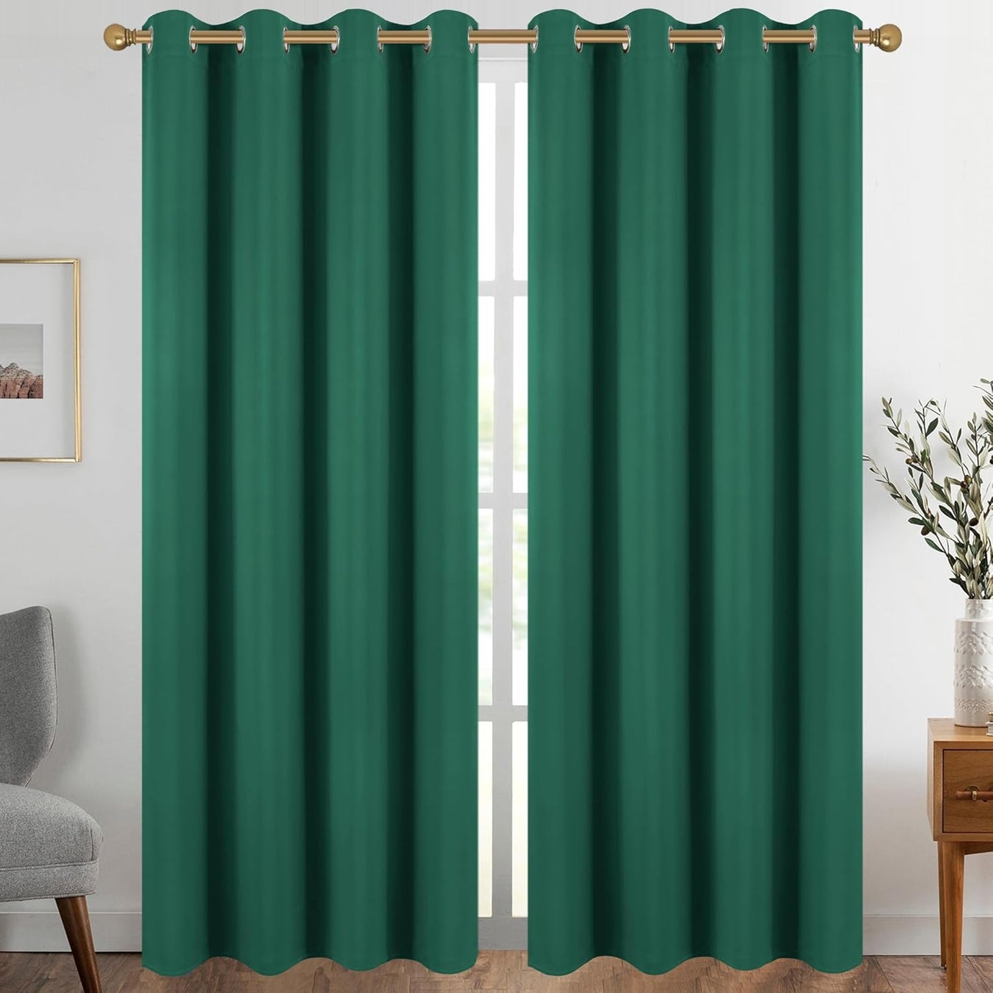 Diraysid Green Grommet Blackout Curtains for Bedroom 52 x 95 in