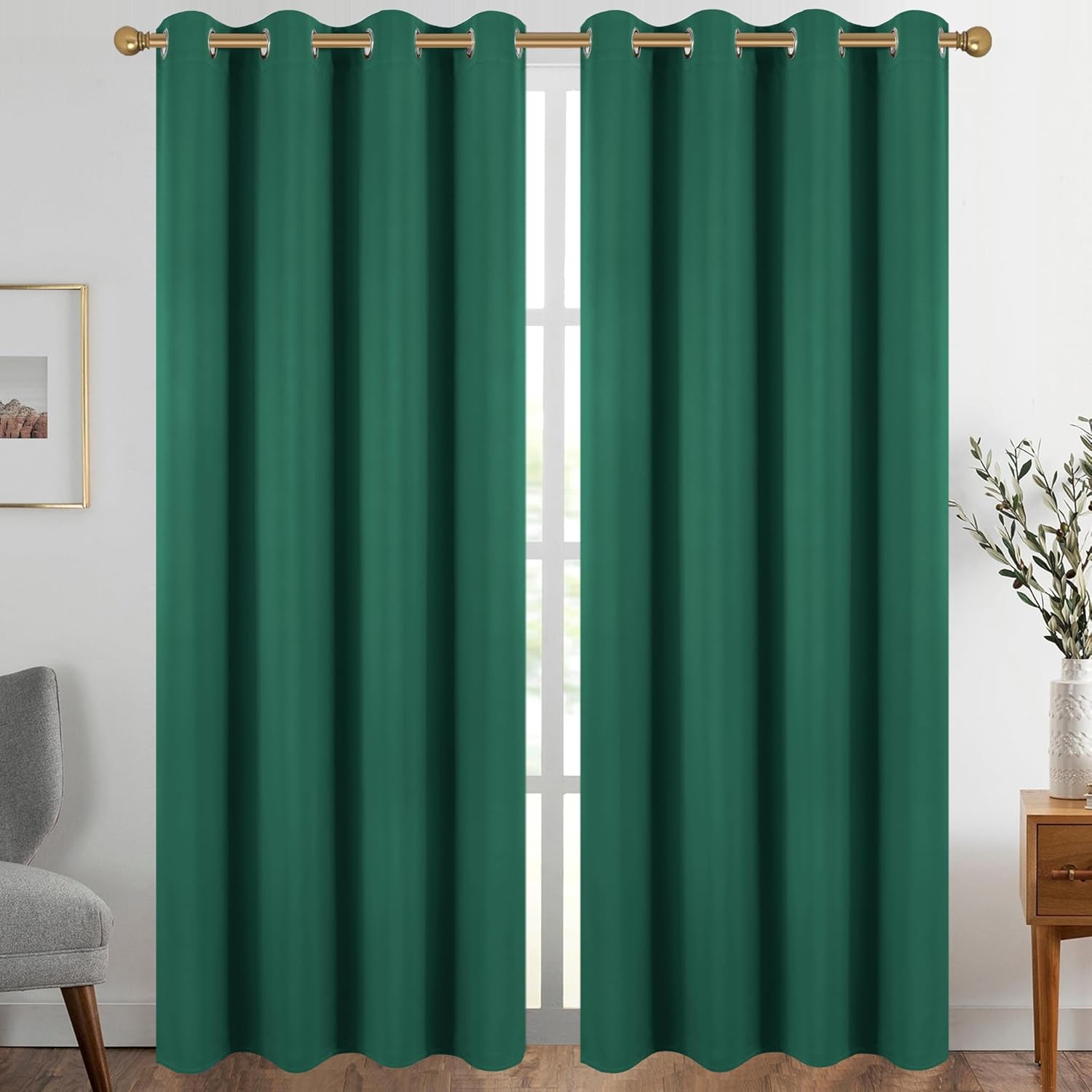 Diraysid Green Grommet Blackout Curtains for Bedroom 52 x 95 in