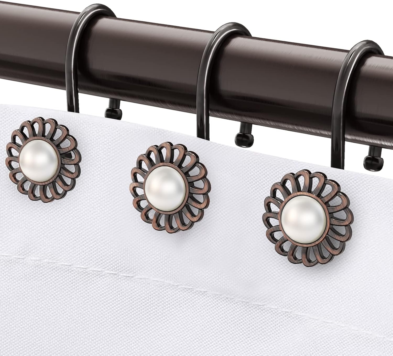 Sunflower Shower Curtain Hooks Set - Elegant Floral Design for Bathroom