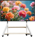 unho White TV Floor Stand with Wheels for 65 to 100 inch TVs