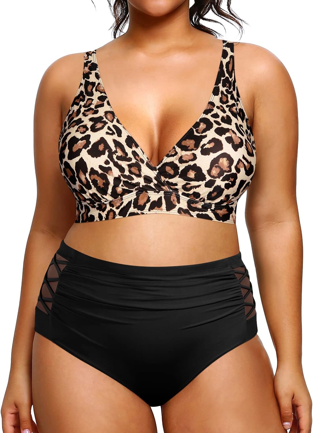 Plus Size Bikini High Waisted Two Piece Swimwear for Women